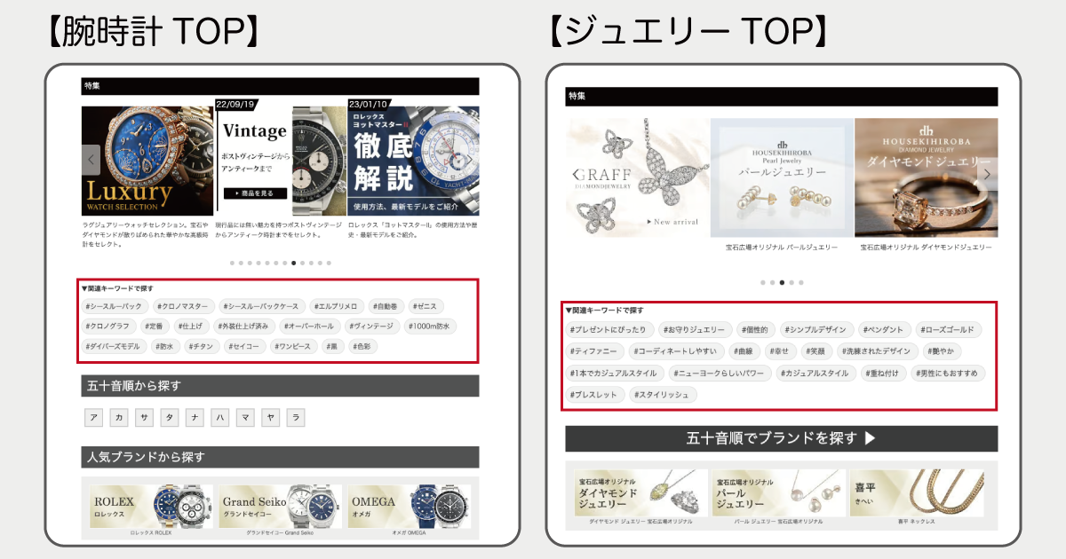 宝石広場オンラインストア関連キーワード表示